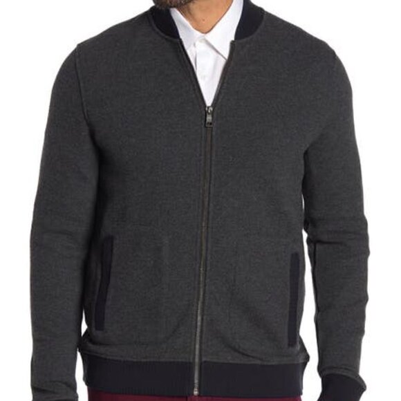 Toscano textured zipper knit bomber jacket charcoal gray men new Large - Picture 1 of 6